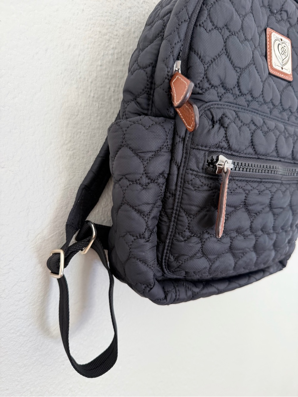 Brighton Black Quilted Heart Backpack with Brown Trim - Picture 3 of 6